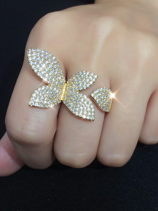 CC Brass Cubic Zirconia Butterfly Statement Cocktail Ring 3