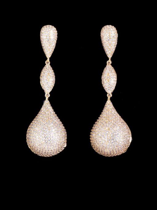 Gold and white stone Brass Cubic Zirconia Water Drop Statement  Three-color full diamond irregular long  Earring