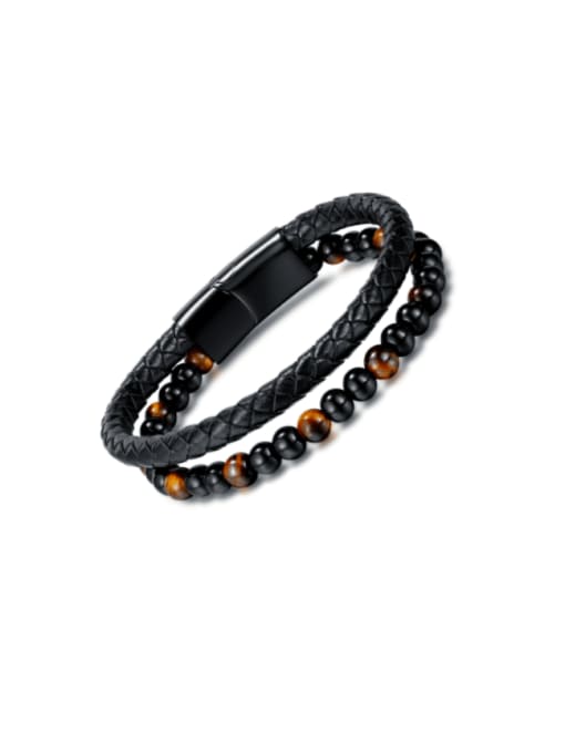 1514 leather bracelet Titanium Steel Artificial Leather Weave Trend Strand Bracelet