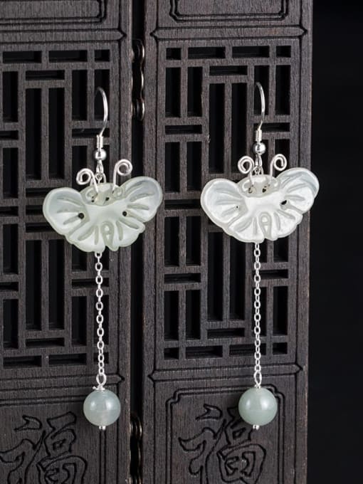 Hotan Jade Butterfly Earrings 925 Sterling Silver Jade Butterfly Vintage Hook Earring
