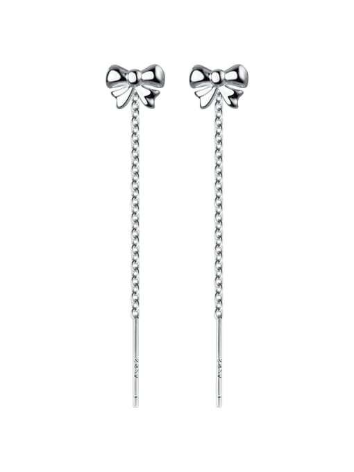 Silver 925 Sterling Silver Bowknot Tassel Minimalist Threader Earring