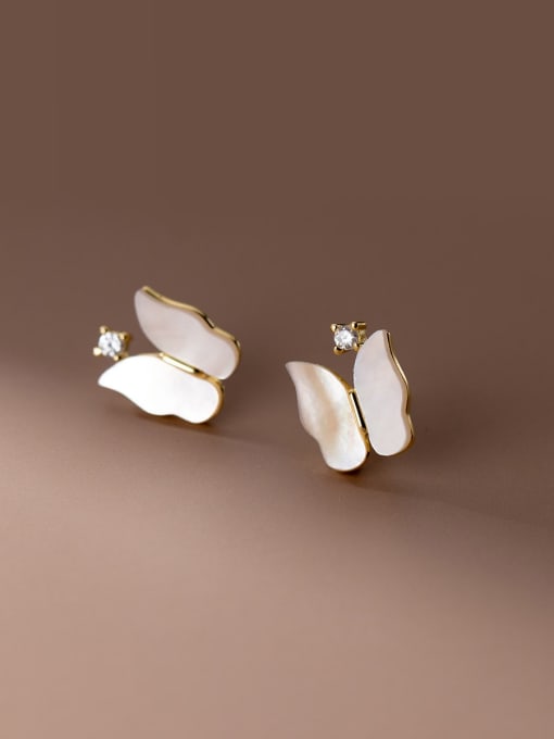 gold 925 Sterling Silver Shell Butterfly Minimalist Stud Earring