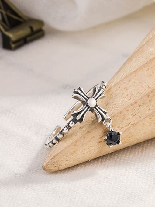 HAHN 925 Sterling Silver Cubic Zirconia Cross Vintage Band Ring 3