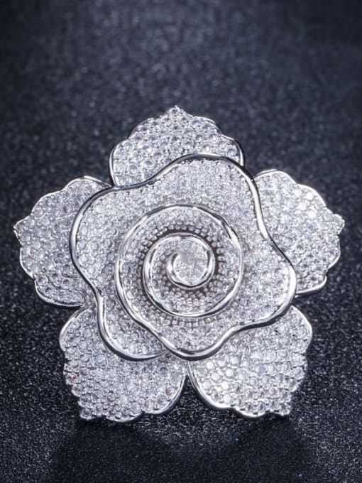 Platinum US  9 Brass Cubic Zirconia Flower Luxury Statement Ring