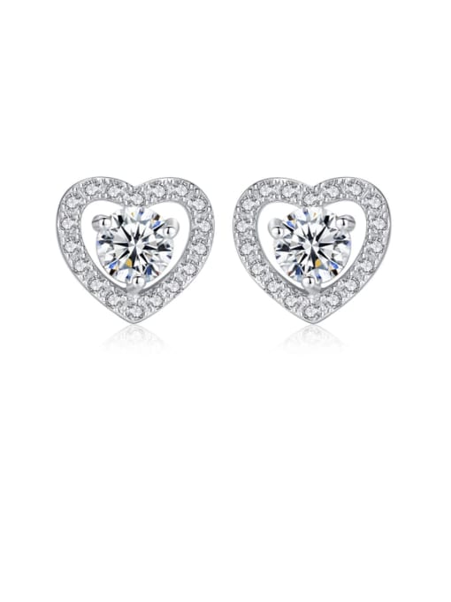 Platinum 17c05 925 Sterling Silver Cubic Zirconia  Minimalist Hollow Heart   Stud Earring