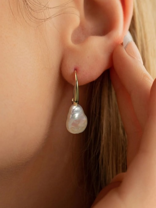 RINNTIN 925 Sterling Silver Freshwater Pearl Geometric Bohemia Hook Earring 1