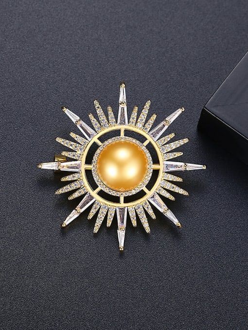 18K gold Brass Imitation Pearl Flower Luxury Brooch