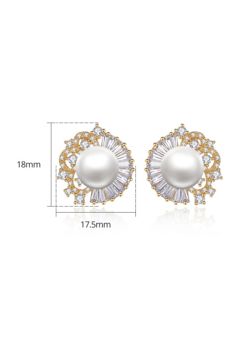 BLING SU Brass Imitation Pearl Flower Luxury Stud Earring 3