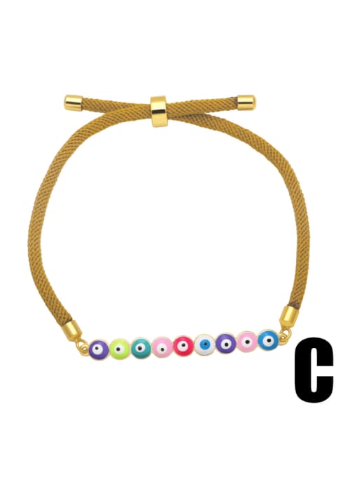C (colored brown) Brass Cubic Zirconia Multi Color Enamel Evil Eye Vintage Adjustable Bracelet