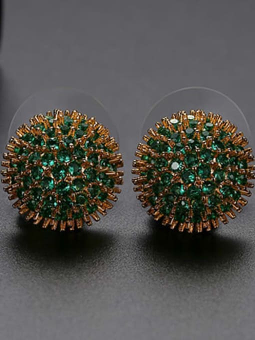 Green plating gold Copper Cubic Zirconia Flower Vintage Stud Earring