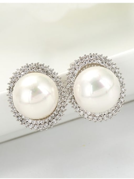 Platinum Copper Imitation Pearl Round Dainty Stud Earring