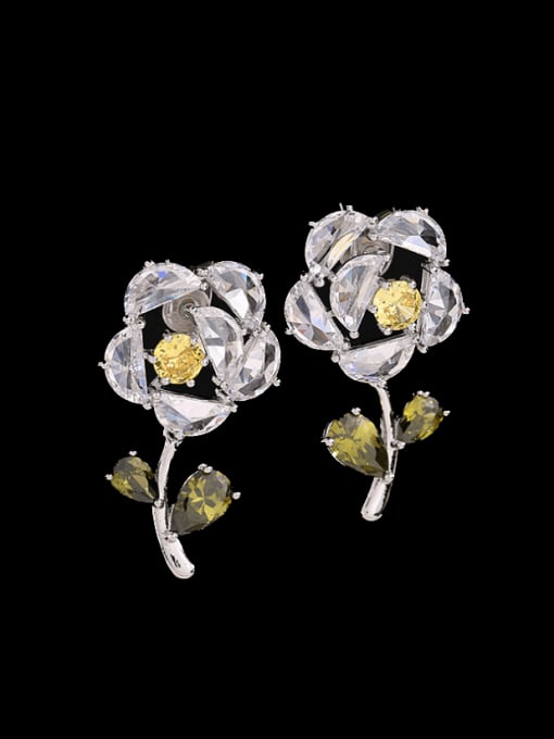 white Brass Cubic Zirconia Flower Luxury Earring