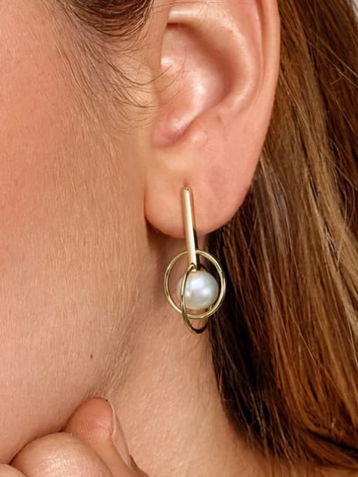 RINNTIN 925 Sterling Silver Freshwater Pearl Geometric Minimalist Drop Earring 1
