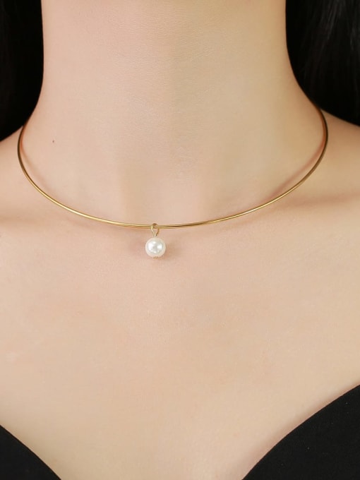 CONG Stainless steel Imitation Pearl Irregular Minimalist Necklace 1