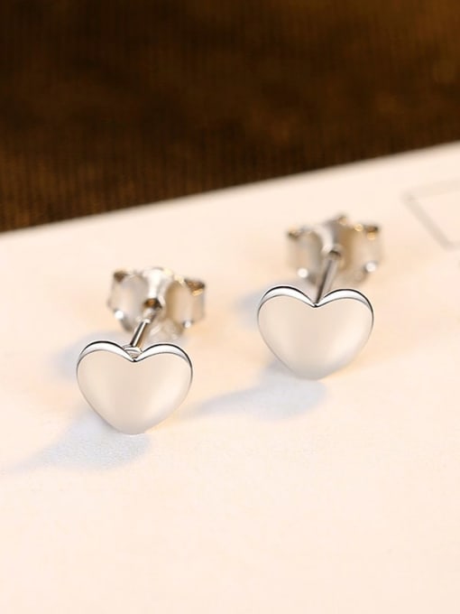Platinum 24b06 925 Sterling Silver Heart Minimalist Stud Earring