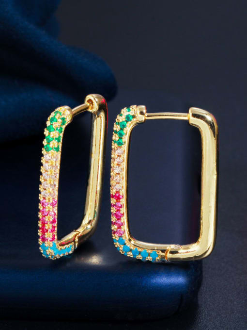 Gold color zirconium Brass Cubic Zirconia Geometric Luxury Huggie Earring
