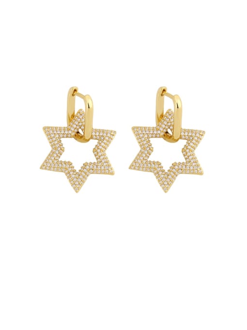 gold Brass Cubic Zirconia Star Ethnic Stud Earring