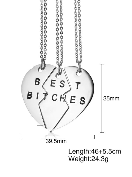 003 steel color with 3 chains Titanium Steel Heart Minimalist  Letter Penadant Necklace