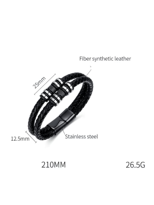 Open Sky Titanium Steel Artificial Leather Weave Hip Hop Strand Bracelet 2