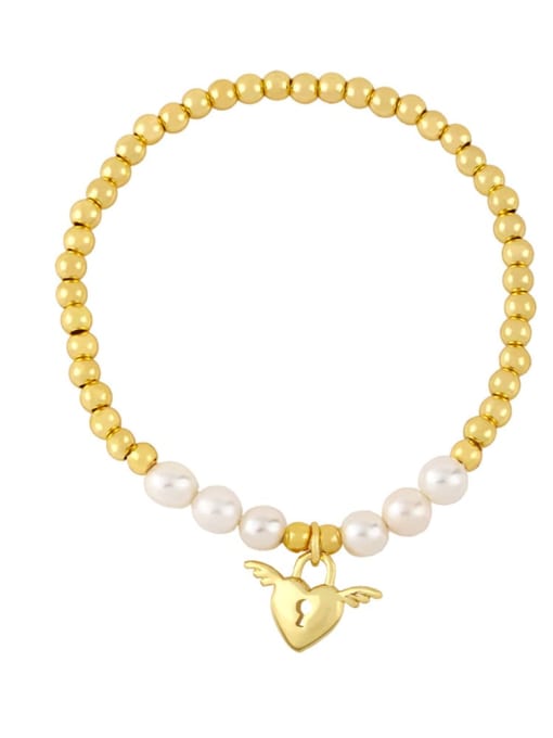 CC Brass Imitation Pearl Heart Vintage Beaded Bracelet 4