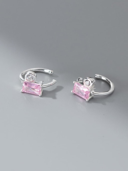 Pink 925 Sterling Silver Cubic Zirconia Geometric Dainty Hook Earring
