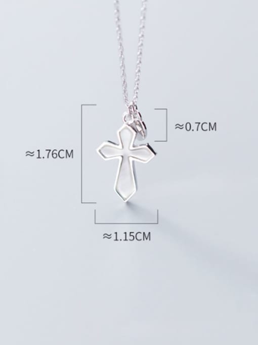 Rosh 925 Sterling Silver Shell White Cross Minimalist Regligious Necklace 4