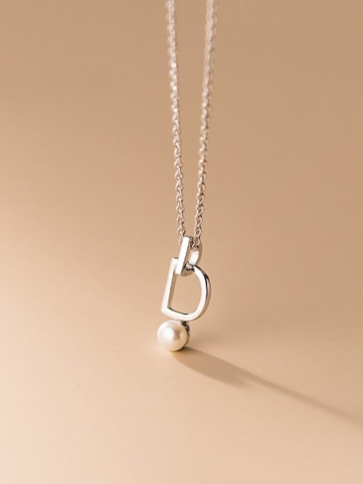 Silver 925 Sterling Silver Imitation Pearl Letter Minimalist Necklace