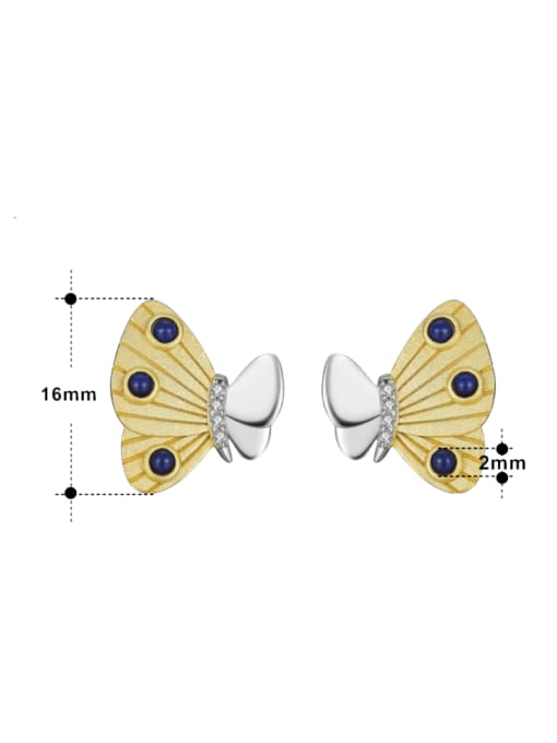 2.0mm natural lapis lazuli earrings 925 Sterling Silver Natural Stone Butterfly Artisan Necklace