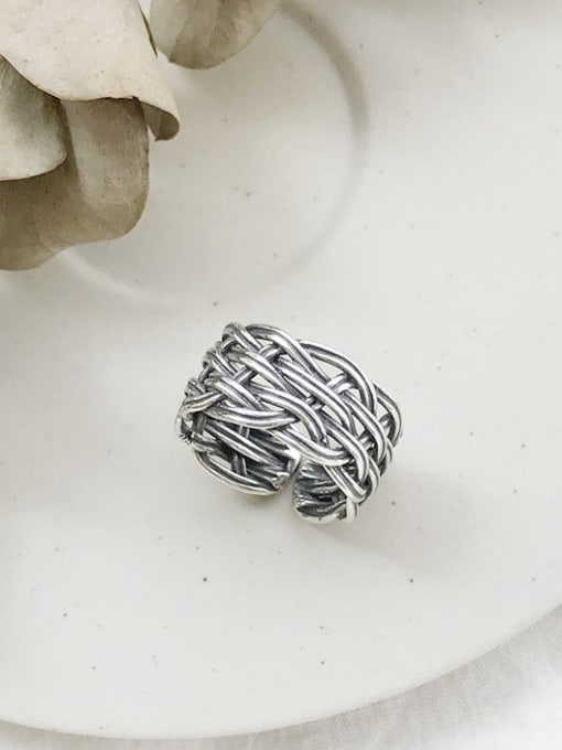 Boomer Cat 925 Sterling Silver Multi Wire Knitting   Vintage Free Size  Band Ring 0