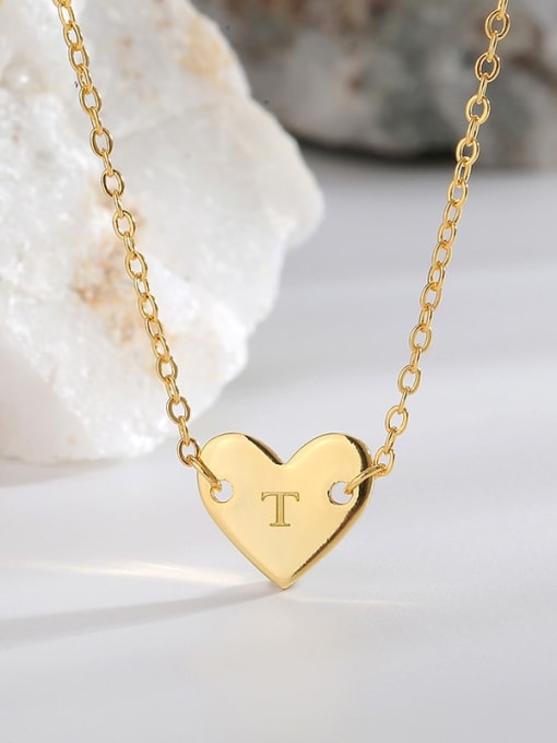 Gold Heart Necklace Letter T Brass Heart Letter Pendant  Minimalist  Necklace