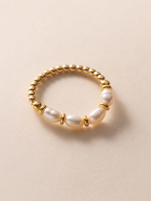 Rosh 925 Sterling Silver Imitation Pearl Geometric Minimalist Bead Ring 4