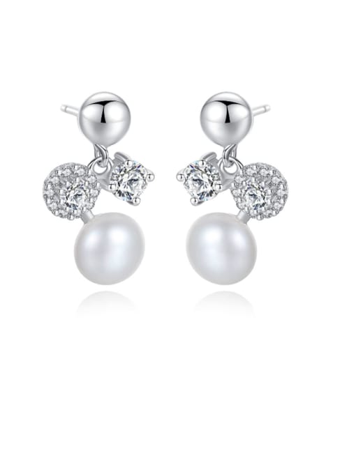 CCUI 925 Sterling Silver Freshwater Pearl Round Ball Trend Drop Earring 0