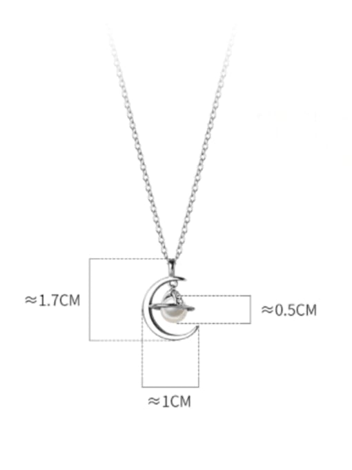 Rosh 925 Sterling Silver Imitation Pearl Moon Minimalist Necklace 2