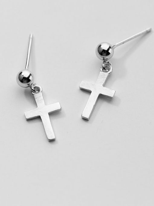 Rosh 925 Sterling Silver Minimalist Smooth Cross  Drop Earring 0