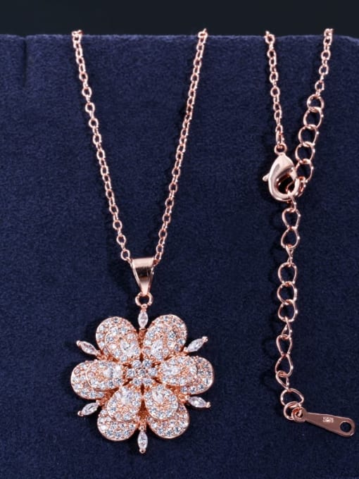 L.WIN Brass Cubic Zirconia Dainty Flower  Earring and Necklace Set 3