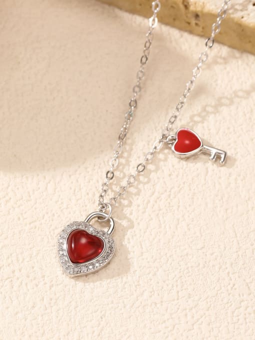 MODN 925 Sterling Silver Cubic Zirconia Enamel Heart Minimalist Necklace 2
