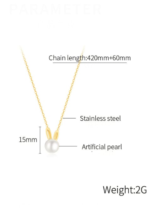 Open Sky Titanium Steel Imitation Pearl Rabbit Cute Necklace 3