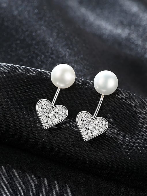 CCUI 925 Sterling Silver Classic Freshwater Pearl Heart  Drop Earring 1