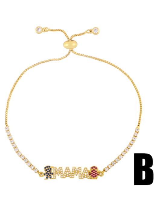 B Brass Cubic Zirconia Letter Minimalist Beaded Bracelet