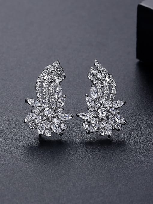 platinum Brass Cubic Zirconia Flower Luxury Cluster Earring