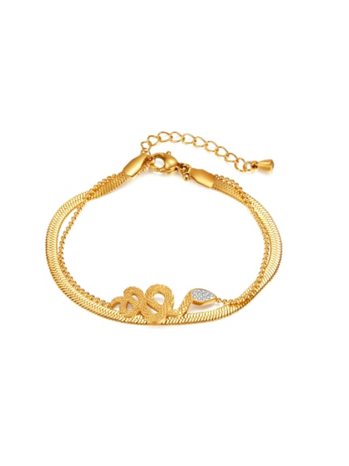 1374 Steel Bracelet Gold Titanium Steel Cubic Zirconia Snake Hip Hop Strand Bracelet