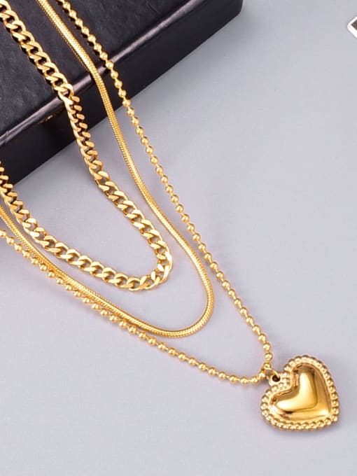 A TEEM Titanium Steel Smooth Heart Vintage Multi Strand Necklace 1