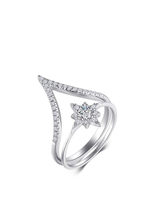MODN 925 Sterling Silver Cubic Zirconia Star Dainty Band Ring 2