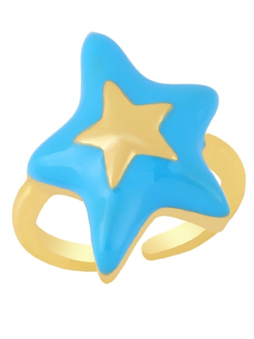 blue Brass Enamel Five-pointed starTrend Band Ring