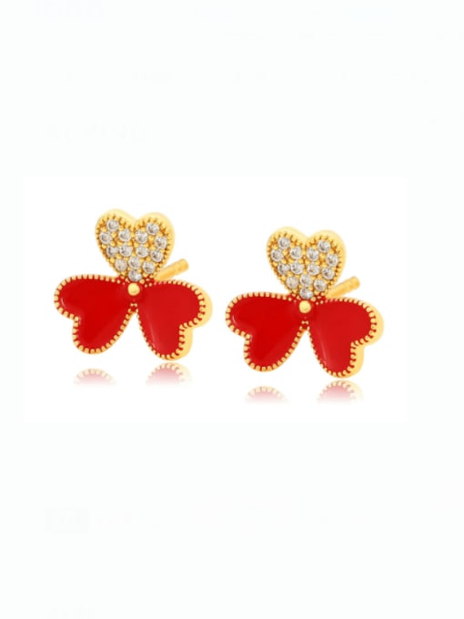 red Alloy Enamel Flower Minimalist Stud Earring