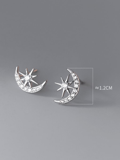 Rosh 925 Sterling Silver Cubic Zirconia Moon Dainty Stud Earring 1