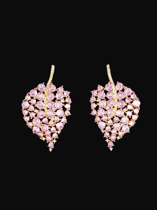 gold Brass Rhinestone Leaf Luxury Cluster Earring