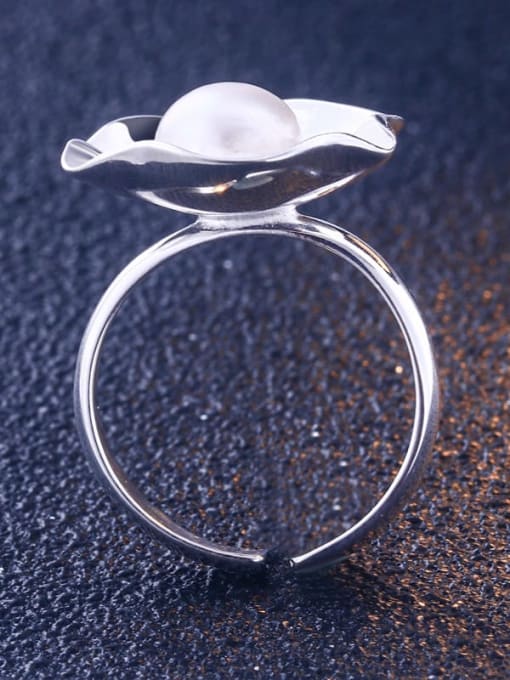 Dan 925 Sterling Silver Imitation Pearl Flower Minimalist Band Ring 4