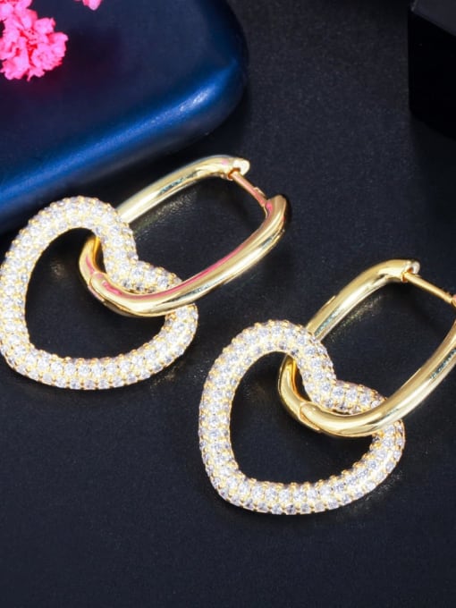 Golden white Brass Cubic Zirconia Heart Luxury Cluster Earring