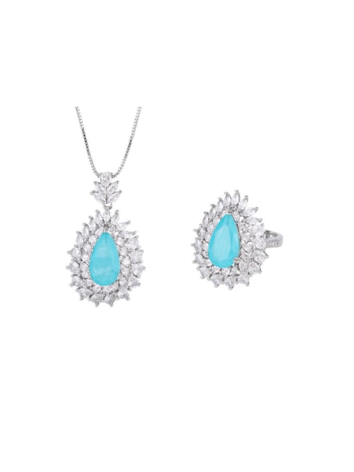 ROSS Brass Cubic Zirconia Luxury Water Drop  Ring and Necklace Set 0